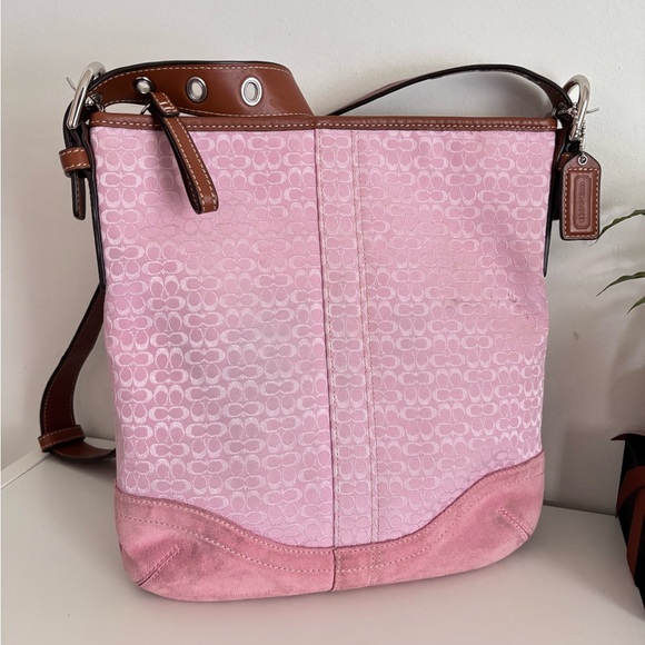 Coach Jacquard pink suede and canvas signature hobo - Picture 6 of 8